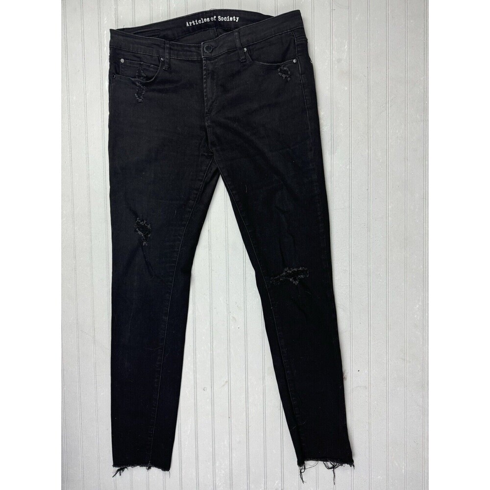 Articles Of Society Size 31 Womens Jeans Black Mid Rise Distress Raw Hem Skinny